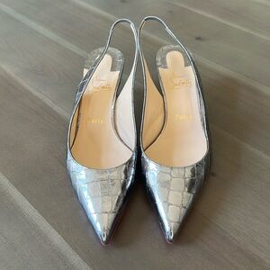 Christian Louboutin Silver Kate Slingback Croc